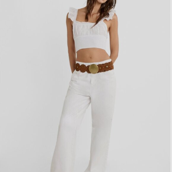 Stradivarius Black Eyelet Ruffle Crop Top (Size S) New Without Tags 🖤 - Picture 4 of 12